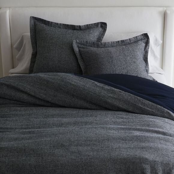 Pottery Barn European Flax Linen Waffle Duvet Cover King / Cal King Midnight NEW - Picture 1 of 4